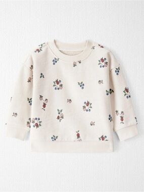 Cream Floral & Fruit Print Crewneck Sweatshirt for Kids